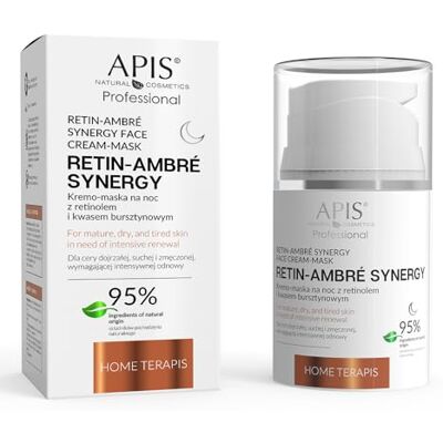 Apis Natural Cosmetics RETIN AMBRE SYNERGY HOME Terapis Masque Crème de Nuit au Rétinol et à l'acide succinique 50 ml Régénération de la peau Réduction des rides Hydratation et Lissage Apis Natural Cosmetics RETIN AMBRE SYNERGY HOME Terapis Masque Crème de Nuit au Rétinol et à l'acide succinique 50 ml Régénération de la peau Réduction des rides Hydratation et Lissage