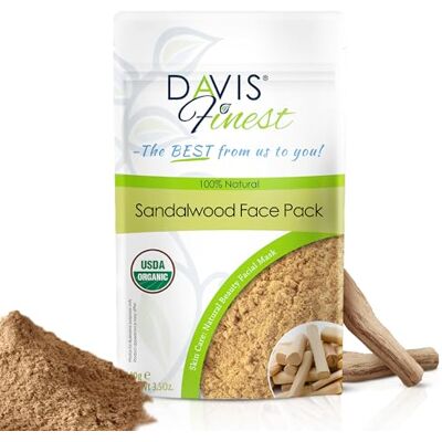 Davis Finest Davis Poudre de bois de santal pour masque facial, blanchiment de la peau, blanchiment, même le teint de la peau, soin hydratant du visage pour les peaux sensibles, sèches et sujettes à l'acné 100 g Davis Finest Davis Poudre de bois de santal pour masque facial, blanchiment de la peau, blanchiment, même le teint de la peau, soin hydratant du visage pour les peaux sensibles, sèches et sujettes à l'acné 100 g