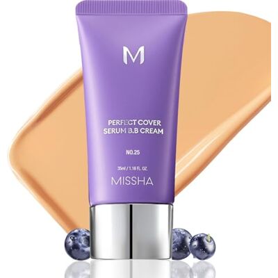MISSHA M Perfect Cover Sérum BB Cream N°25 Warm Beige Teinte claire avec sous-ton froid, crème hydratante colorée, maquillage avec soin de la peau, maquillage coréen, 35 ml MISSHA M Perfect Cover Sérum BB Cream N°25 Warm Beige Teinte claire avec sous-ton froid, crème hydratante colorée, maquillage avec soin de la peau, maquillage coréen, 35 ml