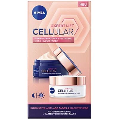 NIVEA Cellular Expert Lift Kit de soin anti-âge multi-effet jour et nuit, soin hydratant du visage pour une peau ferme et plus jeune NIVEA Cellular Expert Lift Kit de soin anti-âge multi-effet jour et nuit, soin hydratant du visage pour une peau ferme et plus jeune