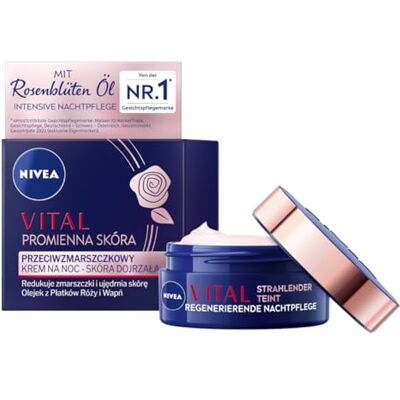 NIVEA Vital Crème de nuit régénérante (50 ml) pour le visage pour une peau vitale et saine, crème de nuit avec pétales de rose huile, calcium et créatine NIVEA Vital Crème de nuit régénérante (50 ml) pour le visage pour une peau vitale et saine, crème de nuit avec pétales de rose huile, calcium et créatine