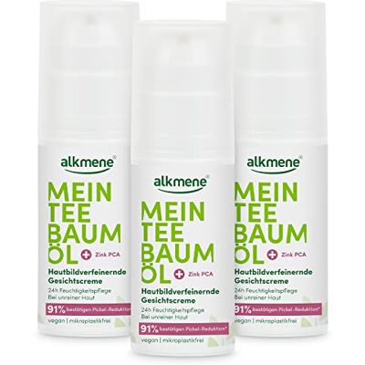 Alkmene Soin hydratant visage à l'huile d'arbre à thé pour peaux impures creme hydratante visage végétalien sans silicones, parabènes et huile minérale crème peau visage (3x 50 ml) Alkmene Soin hydratant visage à l'huile d'arbre à thé pour peaux impures creme hydratante visage végétalien sans silicones, parabènes et huile minérale crème peau visage (3x 50 ml)