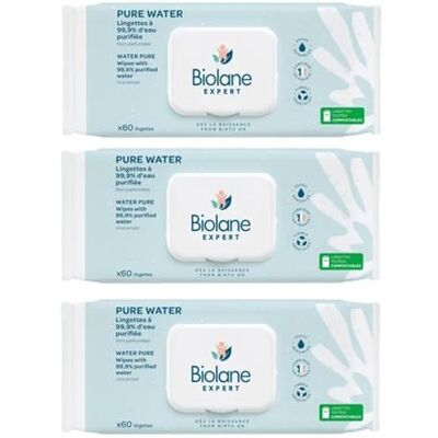 Biolane Lingettes Expert Pure Water 3 x 60 lingettes Biolane Lingettes Expert Pure Water 3 x 60 lingettes
