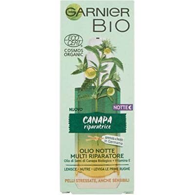 Garnier Huile Visage Nuit Bio, Huile Nuit Multi Réparateur Avec Huile De Graines De Chanvre Biologique Et Vitamine E, Pour Peaux Stressées, Même Sensibles Et Premières Rides, 30 Ml, Lot de 1 Garnier Huile Visage Nuit Bio, Huile Nuit Multi Réparateur Avec Huile De Graines De Chanvre Biologique Et Vitamine E, Pour Peaux Stressées, Même Sensibles Et Premières Rides, 30 Ml, Lot de 1