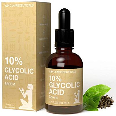CLAIRECEUTICALS Sérum à 10 % à l'acide glycolique, sérum avancé de traitement de l'acné et des cicatrices, acide hyaluronique pour une peau éclatante, sérum phosphorescent exfoliant, peau grasse CLAIRECEUTICALS Sérum à 10 % à l'acide glycolique, sérum avancé de traitement de l'acné et des cicatrices, acide hyaluronique pour une peau éclatante, sérum phosphorescent exfoliant, peau grasse