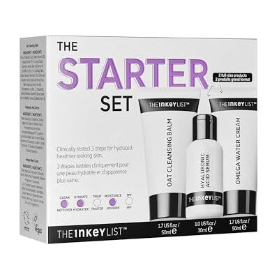 The INKEY List Starter Set, Oat Cleansing Balm, Hyaluronic Acid Serum & Omega Water Cream, Nourishing Skincare Set, Gentle Cleanser, Suitable For All Skin Types The INKEY List Starter Set, Oat Cleansing Balm, Hyaluronic Acid Serum & Omega Water Cream, Nourishing Skincare Set, Gentle Cleanser, Suitable For All Skin Types