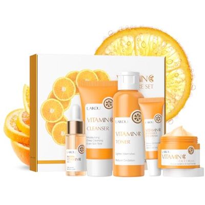 LAIKOU Coffret Cadeau Femme Soins pour le Visage, 5 Pièces Ensemble de Sérum Visage à la Vitamin C, sérum à la vitamine C, Nettoyant, Tonique, Yeux Sérum, Crème, pour Adolescentes et Femmes LAIKOU Coffret Cadeau Femme Soins pour le Visage, 5 Pièces Ensemble de Sérum Visage à la Vitamin C, sérum à la vitamine C, Nettoyant, Tonique, Yeux Sérum, Crème, pour Adolescentes et Femmes