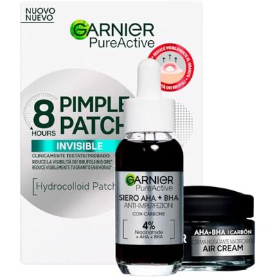 Garnier PureActive Pimple Patch 8 heures invisible sur la peau 22 patchs + crème pour le visage hydratant matifiant AHA BHA avec charbon de 50 ml + sérum anti-imperfections traitement boutons points Garnier PureActive Pimple Patch 8 heures invisible sur la peau 22 patchs + crème pour le visage hydratant matifiant AHA BHA avec charbon de 50 ml + sérum anti-imperfections traitement boutons points