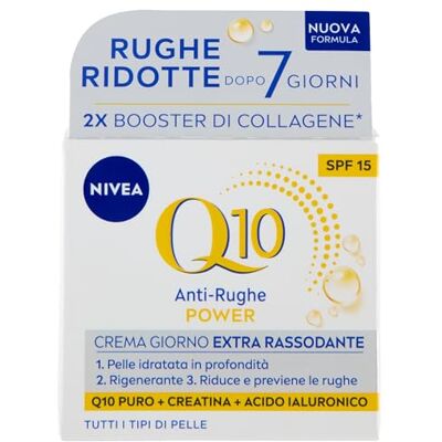 NIVEA Q10 Power Extra Crème de jour raffermissante anti-rides SPF 15 50 ml Crème visage anti-rides et hydratante pour le visage à l'acide hyaluronique, à la coenzyme Q10 et à la créatine pour un NIVEA Q10 Power Extra Crème de jour raffermissante anti-rides SPF 15 50 ml Crème visage anti-rides et hydratante pour le visage à l'acide hyaluronique, à la coenzyme Q10 et à la créatine pour un