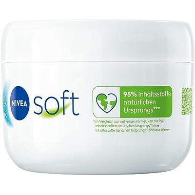 NIVEA Soft Crème hydratante et rafraîchissante, légère à la vitamine E et à l'huile de jojoba 100 % naturelle, à absorption rapide pour une hydratation intense (375 ml) NIVEA Soft Crème hydratante et rafraîchissante, légère à la vitamine E et à l'huile de jojoba 100 % naturelle, à absorption rapide pour une hydratation intense (375 ml)