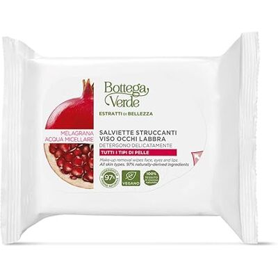 Bottega Verde Extraits de beauté Lingettes démaquillantes visage yeux lèvres Grenade et eau micellaire nettoyent en douceur tous les types de peau (25 lingettes) Bottega Verde Extraits de beauté Lingettes démaquillantes visage yeux lèvres Grenade et eau micellaire nettoyent en douceur tous les types de peau (25 lingettes)