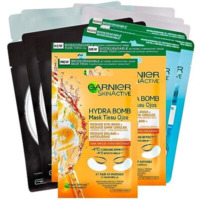 Garnier SkinActive Masque Tissu Hydratant Grenade + 3 x Hydra Bomb Apaisant Camomille + 3 x Hydra Bomb Thé Vert + 3 x Pure Characoal Purifiant + 3 x Anti Fatigue Yeux Garnier SkinActive Masque Tissu Hydratant Grenade + 3 x Hydra Bomb Apaisant Camomille + 3 x Hydra Bomb Thé Vert + 3 x Pure Characoal Purifiant + 3 x Anti Fatigue Yeux