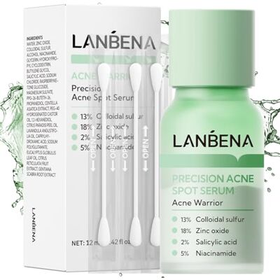 LANBENA Sérum de précision pour les taches d'acné, lotion sèche pour l'acné, traitement de nuit contre l'acné sur le visage, sèche les boutons, les taches, les boutons et nettoie les pores, 0,42 Fl Oz LANBENA Sérum de précision pour les taches d'acné, lotion sèche pour l'acné, traitement de nuit contre l'acné sur le visage, sèche les boutons, les taches, les boutons et nettoie les pores, 0,42 Fl Oz