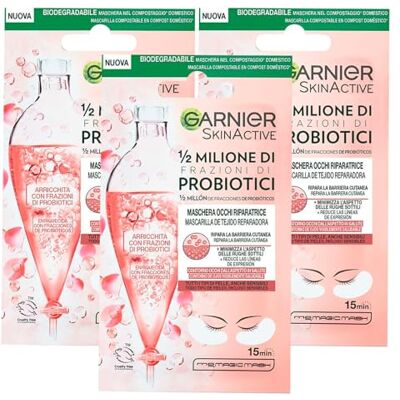 Garnier SkinActive Masque Yeux Réparateur 1/2 Million de Fractions de Probiotiques Pour Tous Les Types de Peau Minimise Les rides fines en Tissu Biodégradable 3 Paquets de 1 Application Garnier SkinActive Masque Yeux Réparateur 1/2 Million de Fractions de Probiotiques Pour Tous Les Types de Peau Minimise Les rides fines en Tissu Biodégradable 3 Paquets de 1 Application