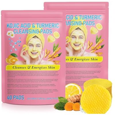 OVERJLDW Tampons nettoyants à l'acide kojique au curcuma et gommage pour le visage pour les taches sombres, tampons nettoyants exfoliants compressés pour le visage, aident à équilibrer l'huile de la peau et OVERJLDW Tampons nettoyants à l'acide kojique au curcuma et gommage pour le visage pour les taches sombres, tampons nettoyants exfoliants compressés pour le visage, aident à équilibrer l'huile de la peau et