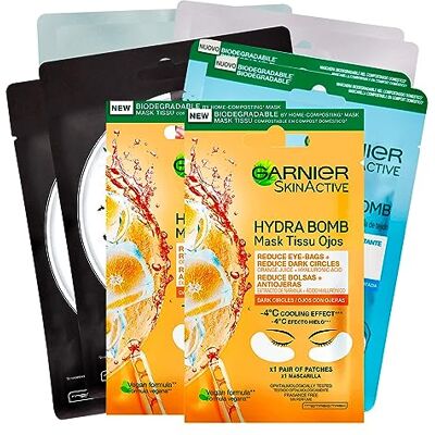 Garnier SkinActive Lot de 2 masques en tissu hydratant à la grenade + 2 bombes hydratantes à la camomille + 2 bombes hydratantes au thé vert + 2 charbon purifiant + 2 anti-fatigue oculaire Garnier SkinActive Lot de 2 masques en tissu hydratant à la grenade + 2 bombes hydratantes à la camomille + 2 bombes hydratantes au thé vert + 2 charbon purifiant + 2 anti-fatigue oculaire