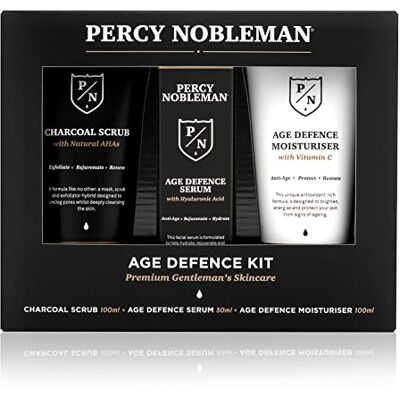 Percy Nobleman Le kit anti-âge , un coffret soin visage homme, contient un gommage au charbon de bois (AHA naturels), sérum anti-âge (l’acide hyaluronique) crème anti-âge (vitamine C) Percy Nobleman Le kit anti-âge , un coffret soin visage homme, contient un gommage au charbon de bois (AHA naturels), sérum anti-âge (l’acide hyaluronique) crème anti-âge (vitamine C)