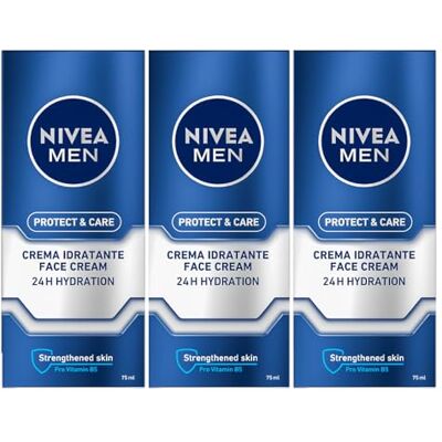 NIVEA Men Protect & Care Crème hydratante protectrice visage et cou avec filtre UV pour tous les types de peau 3 flacons de 75 ml NIVEA Men Protect & Care Crème hydratante protectrice visage et cou avec filtre UV pour tous les types de peau 3 flacons de 75 ml