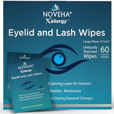 NOVEHA Lingettes antiallergie pour paupières Tampons nettoyants hypoallergéniques préhumidifiés pour les yeux, réduisent les démangeaisons, les rougeurs et l'inconfort causés par les allergies, NOVEHA Lingettes antiallergie pour paupières Tampons nettoyants hypoallergéniques préhumidifiés pour les yeux, réduisent les démangeaisons, les rougeurs et l'inconfort causés par les allergies,