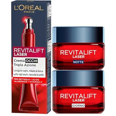 L'Oreal Paris L'Oréal Paris Revitalift Laser Kit 1 Traitement Visage et yeux Crème Nuit Anti--Eté 1 Crème Contour yeux Anti-Rouges avec Pro-Xylane 1 Traitement Profond Anti--Eté avec acide hyaluronique L'Oreal Paris L'Oréal Paris Revitalift Laser Kit 1 Traitement Visage et yeux Crème Nuit Anti--Eté 1 Crème Contour yeux Anti-Rouges avec Pro-Xylane 1 Traitement Profond Anti--Eté avec acide hyaluronique