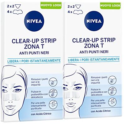 NIVEA Clear-Up Strip Zone T Anti-points noirs, patchs faciaux purifiants et nettoyants à l'acide citrique – 2 boîtes de 6 patchs NIVEA Clear-Up Strip Zone T Anti-points noirs, patchs faciaux purifiants et nettoyants à l'acide citrique – 2 boîtes de 6 patchs