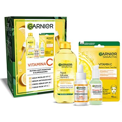 Garnier Set anti-taches, sérum avec vitamine C et sérum crème un soin 2 en 1 et masque facial à l'acide hyaluronique et vitamine C et eau micellaire 400 ml Garnier Set anti-taches, sérum avec vitamine C et sérum crème un soin 2 en 1 et masque facial à l'acide hyaluronique et vitamine C et eau micellaire 400 ml