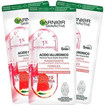 Garnier SkinActive Acide Hyaluronique Masque en Tissu Ampoule Raffermissante Anti-Âge Effet Rafraîchissant avec Extrait de Pastèque 3 Boîtes de 1 Traitement Garnier SkinActive Acide Hyaluronique Masque en Tissu Ampoule Raffermissante Anti-Âge Effet Rafraîchissant avec Extrait de Pastèque 3 Boîtes de 1 Traitement