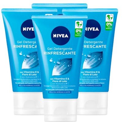 NIVEA Gel nettoyant rafraîchissant visage formule délicate avec technologie Hydra IQ et vitamine E à action revitalisante purifiant pour peaux normales à mixtes – 4 flacons de 150 ml NIVEA Gel nettoyant rafraîchissant visage formule délicate avec technologie Hydra IQ et vitamine E à action revitalisante purifiant pour peaux normales à mixtes – 4 flacons de 150 ml