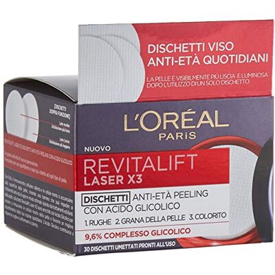 L'Oreal Paris L'Oréal Paris Traitements Revitalift Laser X3 Disques Visage Anti-Âge Anti-rides Peeling avec Acide Glycolique, ExfoliAnti et IlluminAnti L'Oreal Paris L'Oréal Paris Traitements Revitalift Laser X3 Disques Visage Anti-Âge Anti-rides Peeling avec Acide Glycolique, ExfoliAnti et IlluminAnti