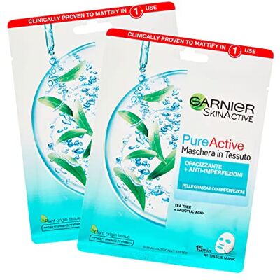 Garnier 2 x SkinActive Pure Active Masque Visage en Tissu Anti-Imperfections et Opacifiant 2 Paquets de 1 Traitement Garnier 2 x SkinActive Pure Active Masque Visage en Tissu Anti-Imperfections et Opacifiant 2 Paquets de 1 Traitement