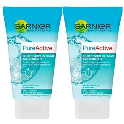 Garnier Skin Naturals Pure Active Gel nettoyant exfoliant anti points noirs anti sébum formule anti-imperfezini avec acide salicylique et minéral pour peaux grasses 2 flacons de 150 ml Garnier Skin Naturals Pure Active Gel nettoyant exfoliant anti points noirs anti sébum formule anti-imperfezini avec acide salicylique et minéral pour peaux grasses 2 flacons de 150 ml