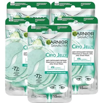 Garnier SkinActive Cryo Jelly Masque Contour des Yeux en Tissu Anti-Fatigue Biodégradable Effet Glace à l'Acide Hyaluronique Contre les Cernes Formule Vegan 5 Paquets de 1 Application Garnier SkinActive Cryo Jelly Masque Contour des Yeux en Tissu Anti-Fatigue Biodégradable Effet Glace à l'Acide Hyaluronique Contre les Cernes Formule Vegan 5 Paquets de 1 Application