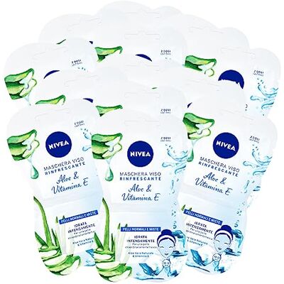 NIVEA Masque facial hydratant rafraîchissant avec Aloe Vera & Vitamine E pour peaux normales et mixtes 24 applications NIVEA Masque facial hydratant rafraîchissant avec Aloe Vera & Vitamine E pour peaux normales et mixtes 24 applications