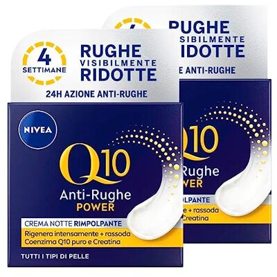NIVEA Q10 Power Crème Nuit Visage Régénérant Anti-Âge 24 Heures d'Hydratation Anti-Rides Régénérant avec Créatine et Coenzyme Q10-2 Pots de 50 ml NIVEA Q10 Power Crème Nuit Visage Régénérant Anti-Âge 24 Heures d'Hydratation Anti-Rides Régénérant avec Créatine et Coenzyme Q10-2 Pots de 50 ml
