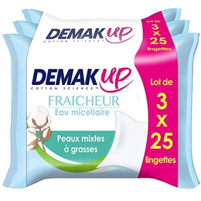 Demak'Up Fraîcheur Lingettes à démaquiller Visage et Yeux Peaux Mixtes à Grasses 3x25 Lingettes démaquillantes Demak'Up Fraîcheur Lingettes à démaquiller Visage et Yeux Peaux Mixtes à Grasses 3x25 Lingettes démaquillantes