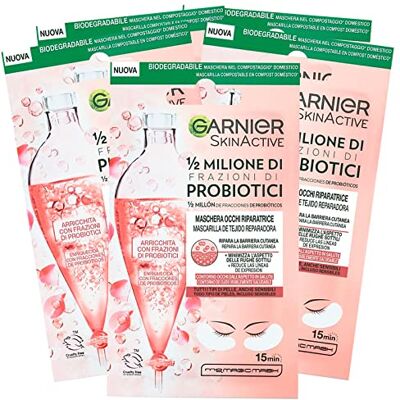 Garnier SkinActive Masque Yeux Réparateur 1/2 Million de Fractions de Probiotiques Pour Tous les Types de Peau Minimise Les rides fines en Tissu Biodégradable 5 Paquets de 1 Application Garnier SkinActive Masque Yeux Réparateur 1/2 Million de Fractions de Probiotiques Pour Tous les Types de Peau Minimise Les rides fines en Tissu Biodégradable 5 Paquets de 1 Application