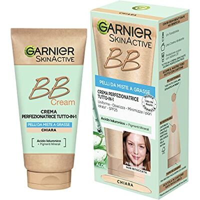 Garnier BB Crème opaque SkinActive pour peau uniforme et mate, look naturel, enrichi en acide hyaluronique, Aloe Vera et pigments minéraux, SPF 25, Teinte : Moyenne Garnier BB Crème opaque SkinActive pour peau uniforme et mate, look naturel, enrichi en acide hyaluronique, Aloe Vera et pigments minéraux, SPF 25, Teinte : Moyenne
