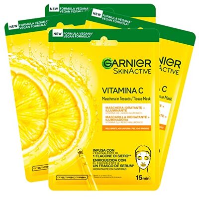 Garnier 4x SkinActive Masque Visage Jetable en Tissu Hydratant et Illuminant avec Vitamine C et Acide Hyaluronique 4 Masques Jetables Garnier 4x SkinActive Masque Visage Jetable en Tissu Hydratant et Illuminant avec Vitamine C et Acide Hyaluronique 4 Masques Jetables