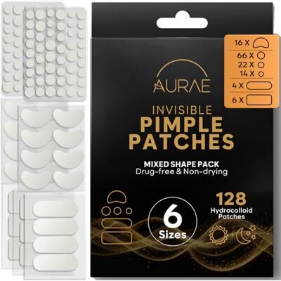 AURAE Patchs boutons invisibles grands pour soutenir les imperfections, Pimple Patch hydrocolloïde pour les taches d'acné, patchs boutons (6 tailles, 128 pièces) AURAE Patchs boutons invisibles grands pour soutenir les imperfections, Pimple Patch hydrocolloïde pour les taches d'acné, patchs boutons (6 tailles, 128 pièces)