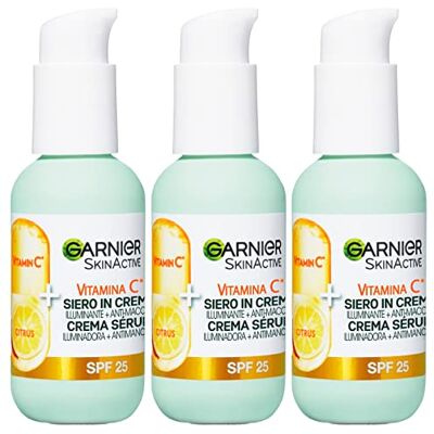 Garnier SkinActive Sérum visage à la vitamine C en crème 2 en 1 illuminant et anti-imperfections SPF 25 pour peau terne et inégale avec vitamine C et extrait d'agrumes – 3 flacons de 50 ml Garnier SkinActive Sérum visage à la vitamine C en crème 2 en 1 illuminant et anti-imperfections SPF 25 pour peau terne et inégale avec vitamine C et extrait d'agrumes – 3 flacons de 50 ml