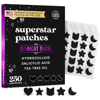 LivaClean 250CT Black Star Pimple Patches Midnight Magic w/Salicylic Acid & Tea Tree Oil Pimple Patches for Face, Hydrocolloid Acne Patch, Cute Face Stickers, Zit Patch LivaClean 250CT Black Star Pimple Patches Midnight Magic w/Salicylic Acid & Tea Tree Oil Pimple Patches for Face, Hydrocolloid Acne Patch, Cute Face Stickers, Zit Patch