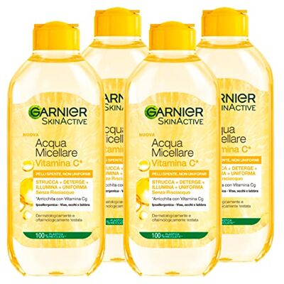 Garnier 4 x SkinActive Eau Micellaire Hypoallergénique Démaquillante et Nettoyant Sans Réfrigérateur avec Vitamine C 4 flacons de 400 ml chacune Garnier 4 x SkinActive Eau Micellaire Hypoallergénique Démaquillante et Nettoyant Sans Réfrigérateur avec Vitamine C 4 flacons de 400 ml chacune