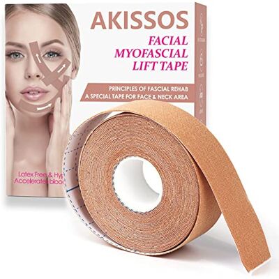 Akissos Face Tape Bande de Kinesiologie Visage Ride Face Lift Tape Lift Visage Face Anti Wrinkle Patches Neck Wrinkle Tape Unisex For Firming and Tightening Skin 2.5cm*5m Akissos Face Tape Bande de Kinesiologie Visage Ride Face Lift Tape Lift Visage Face Anti Wrinkle Patches Neck Wrinkle Tape Unisex For Firming and Tightening Skin 2.5cm*5m