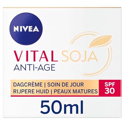 NIVEA Vital Soja Soin de Jour Anti-Âge Protecteur FPS30 (1 x 50 ml), crème anti-âge à l'extrait naturel de Soja, soin visage femme pour peaux matures NIVEA Vital Soja Soin de Jour Anti-Âge Protecteur FPS30 (1 x 50 ml), crème anti-âge à l'extrait naturel de Soja, soin visage femme pour peaux matures