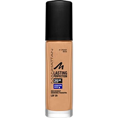 Manhattan Lasting Perfection 25 heures de maquillage Creamy Beige 61 Fond de teint hydratant longue durée Haut pouvoir couvrant Pour un teint impeccable 30 ml Manhattan Lasting Perfection 25 heures de maquillage Creamy Beige 61 Fond de teint hydratant longue durée Haut pouvoir couvrant Pour un teint impeccable 30 ml