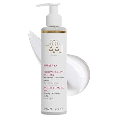 TAAJ Lait Micellaire Démaquillant Hymalaya Nettoie et démaquille Élimine les impuretés La peau est parfaitement douce et souple Le teint est frais et radieux Vegan CrueltyFree 200 ml TAAJ Lait Micellaire Démaquillant Hymalaya Nettoie et démaquille Élimine les impuretés La peau est parfaitement douce et souple Le teint est frais et radieux Vegan CrueltyFree 200 ml
