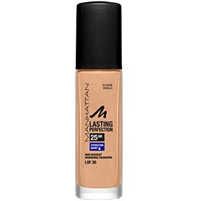Manhattan Lasting Perfection 25 heures de maquillage Rose Vanilla 55 Fond de teint hydratant longue durée Haut pouvoir couvrant Pour un teint impeccable 30 ml Manhattan Lasting Perfection 25 heures de maquillage Rose Vanilla 55 Fond de teint hydratant longue durée Haut pouvoir couvrant Pour un teint impeccable 30 ml