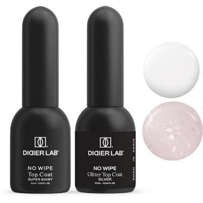 DIDIER LAB Gel Top Coat Set Super Shiny et Glitter Silver Finition ultra brillante et argent étincelant Formule No Essuyage longue durée Protection professionnelle pour ongles en gel 2 x 10 DIDIER LAB Gel Top Coat Set Super Shiny et Glitter Silver Finition ultra brillante et argent étincelant Formule No Essuyage longue durée Protection professionnelle pour ongles en gel 2 x 10