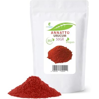 ETC Cosmetic`s Annatto en poudre 50 gr (poudre d'urucum) utilisation dans les formulations de protection solaire: huiles, crèmes, baume, formules de bronzage et après-soleil maquillage. ETC Cosmetic`s Annatto en poudre 50 gr (poudre d'urucum) utilisation dans les formulations de protection solaire: huiles, crèmes, baume, formules de bronzage et après-soleil maquillage.