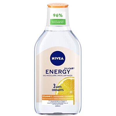 NIVEA Eau Micellaire ENERGY (1 x 400 ml), Nettoyant visage enrichi en antioxydants, Démaquillant micellaire visage, lèvres & yeux pour peaux ternes et fatiguées NIVEA Eau Micellaire ENERGY (1 x 400 ml), Nettoyant visage enrichi en antioxydants, Démaquillant micellaire visage, lèvres & yeux pour peaux ternes et fatiguées